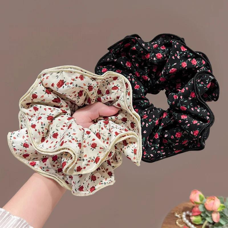 Retro Floral Multi-layer Large Intestine Hair Band for Women's  Tie Low Ponytail Headrope Hair Rope Head Flower Hair Accessories