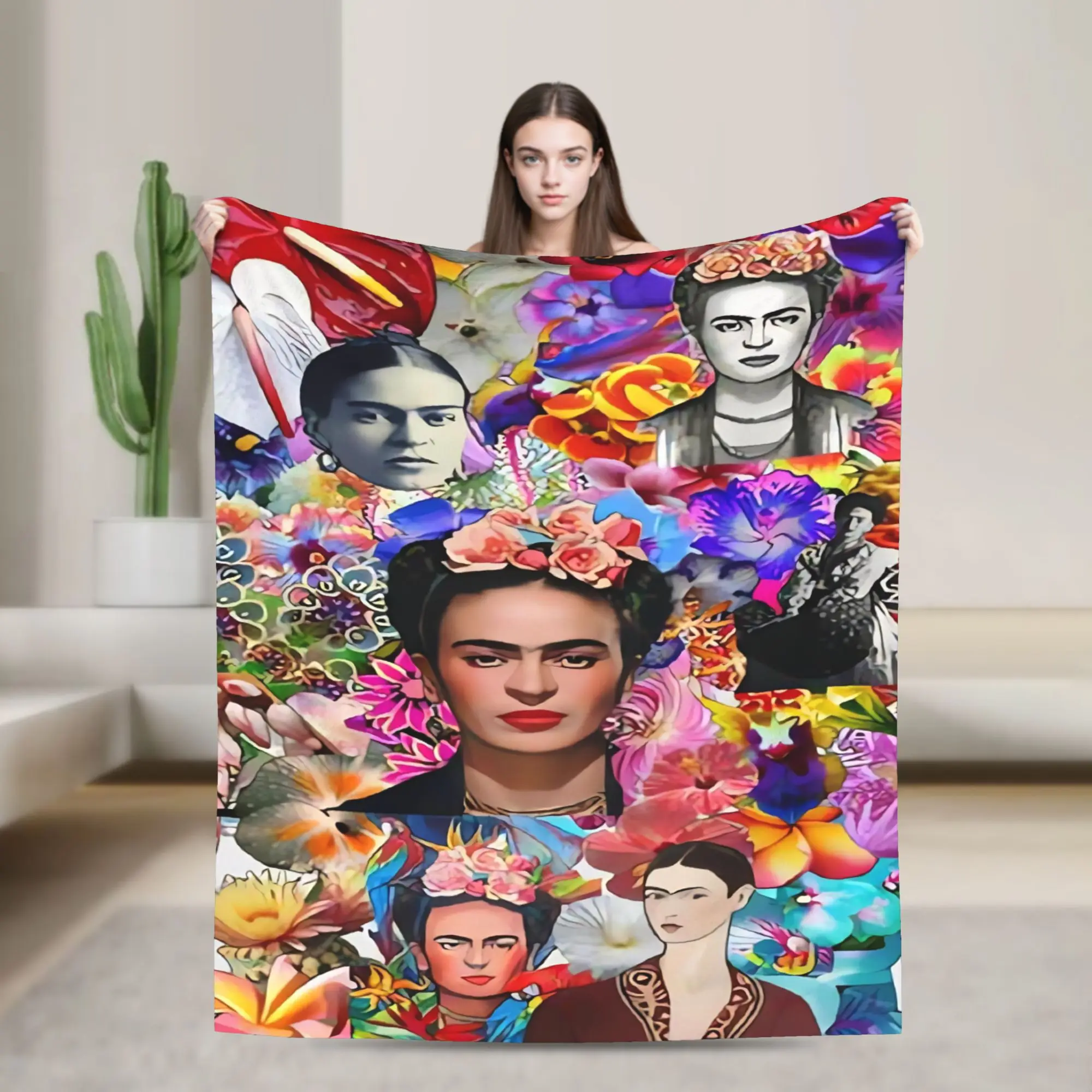 F-Frida K-Kahlo Flower Print Blanket  Decorative Flannel Throw Blanket For Living Room Super Warm Quality Bedspread