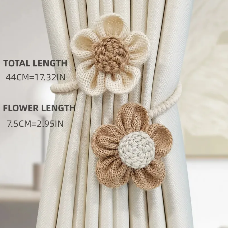 2pcs Hemp Rope Flower, Curtain Binding Rope Punch-free Curtain Clip Modern Simple Curtain Buckle Curtain Tieback Curtain Holdbac