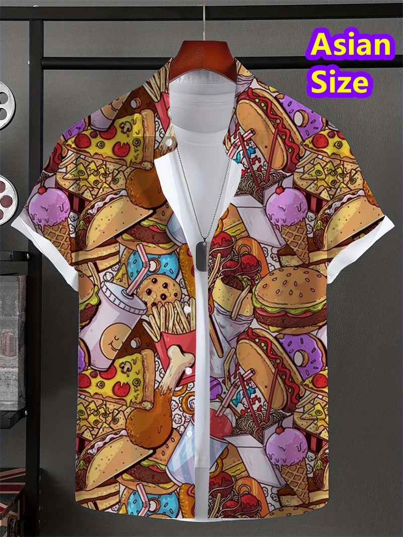 

Food Hamburger Graphic Shirts For Men Clothes 2025 Casual Hawaii Burger Beach Shirt Aloha Hip Hop Short Sleeve Vacation Blouses