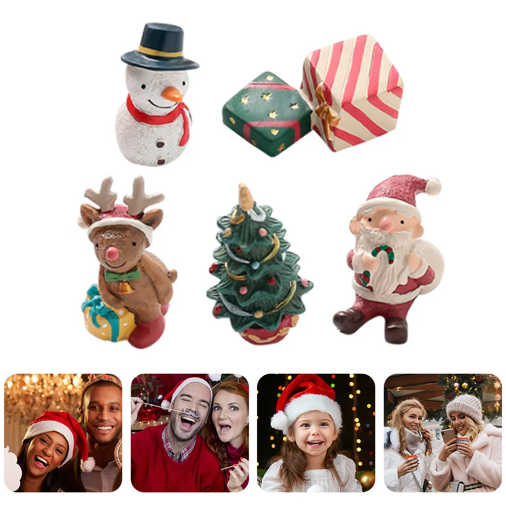 

5 Pcs Christmas Resin Ornaments Adorable Xmas Micro Landscape Elk Decoration Mini Family Decorations