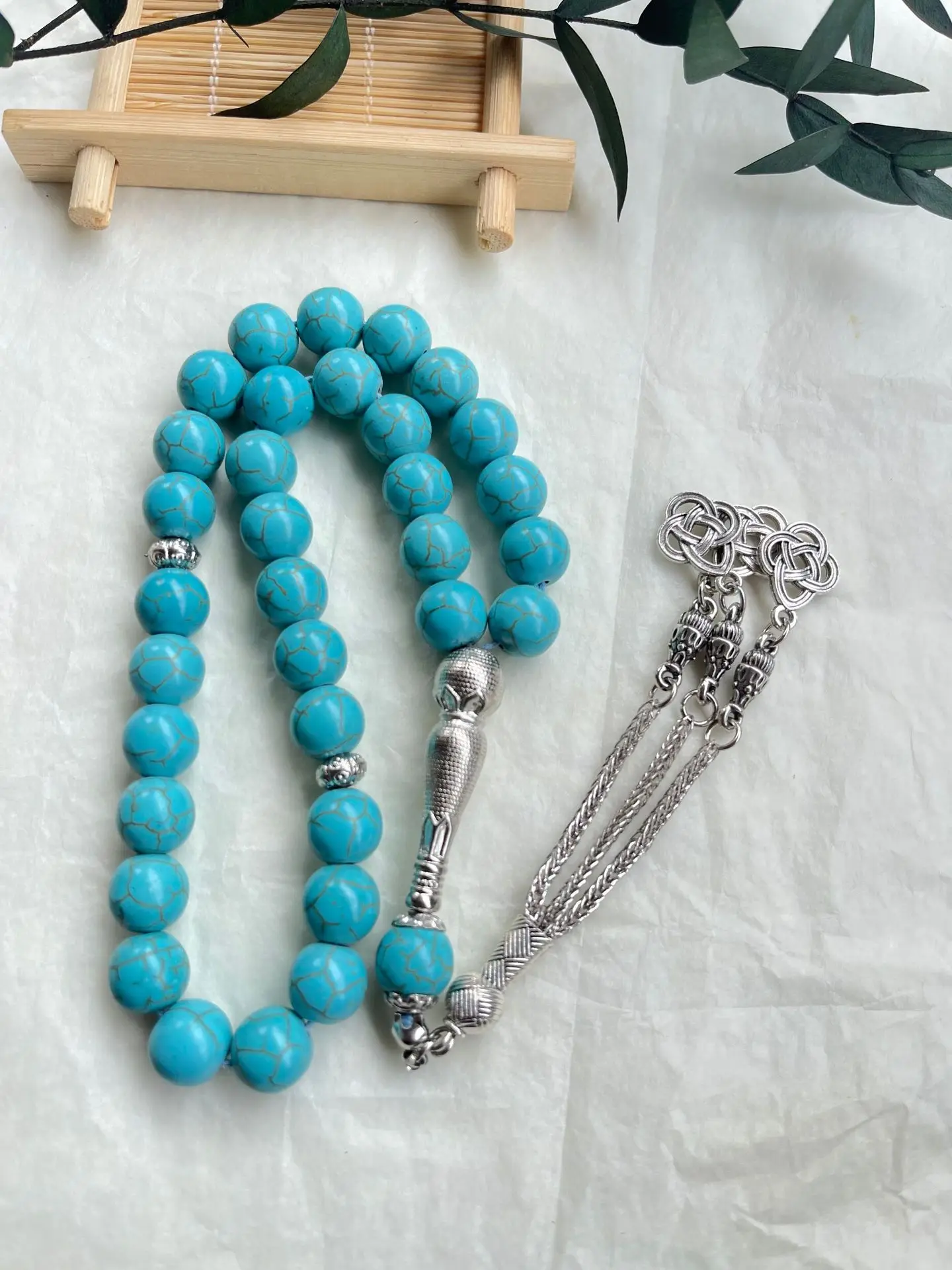 10mm 33 Prayer Beads Tasbih Turquois Stone Misbaha Muslim Arabic Wholesale Gifts Rosary Tasbeeh Tassel Pendant Charm Bracelet