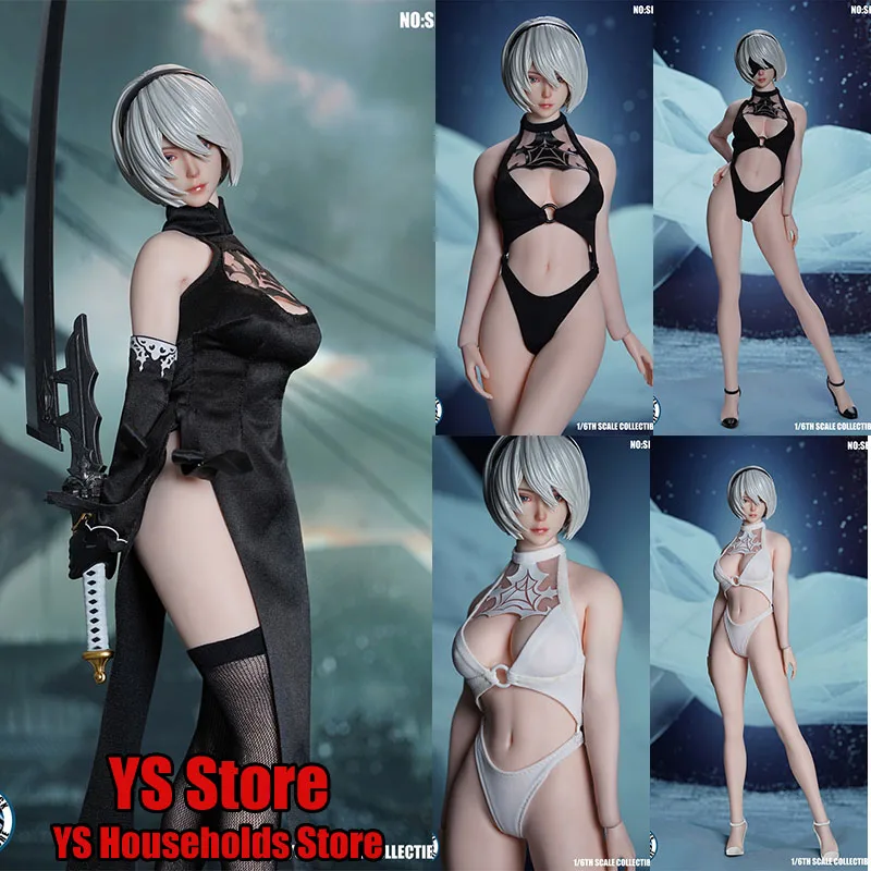 

SUPER DUCK SET084 1/6 Nier Female Soldier Beauty Head Sculpt Hot Cheongsam Clothes Set Accessory For 2B Girl Action Figure Decor