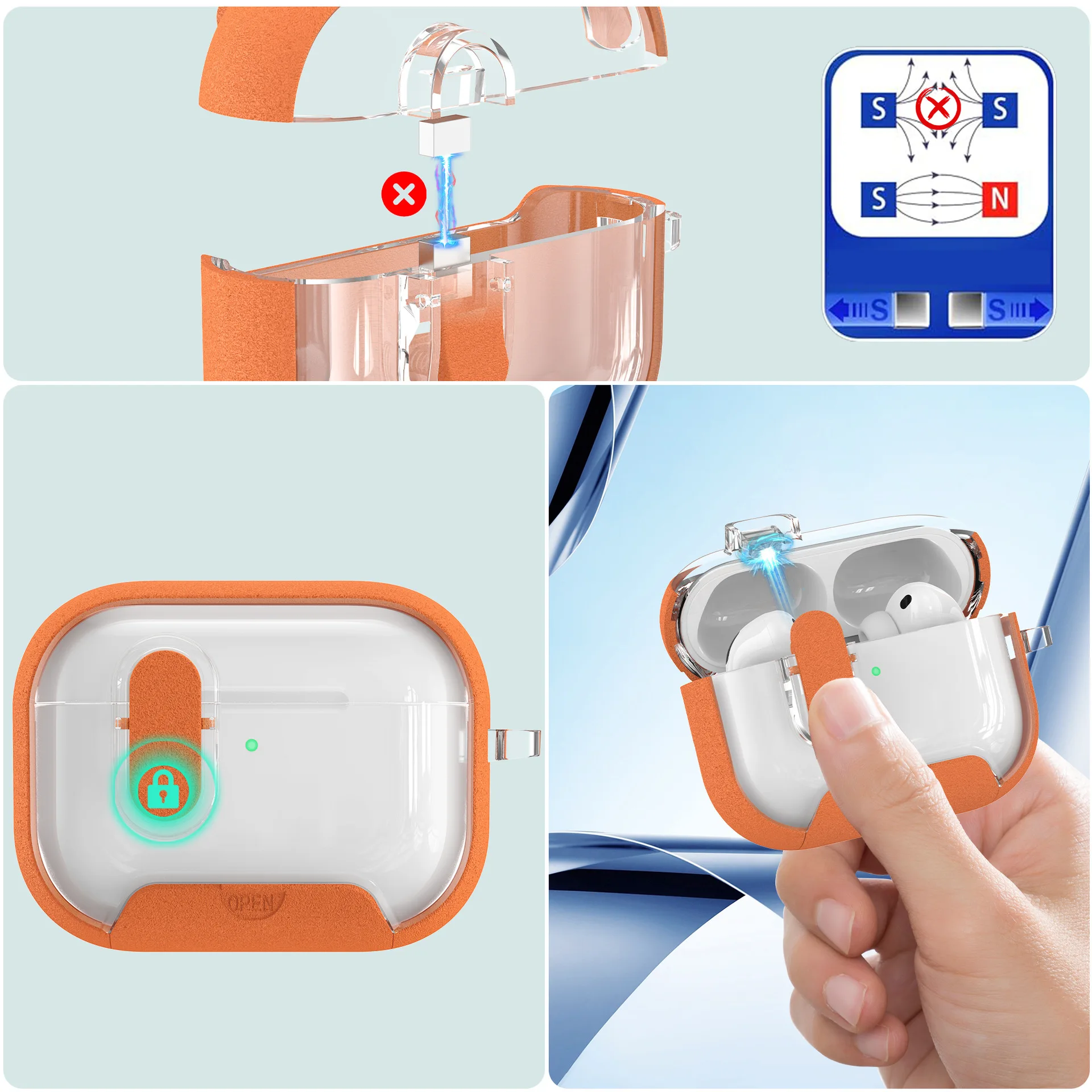 for Airpods Pro 3/Pro 2/4 Case Secure Lock Cover with Phone Stand and Magsafe Function Auto Pop-up Lid Design for Airpods Pro3/4