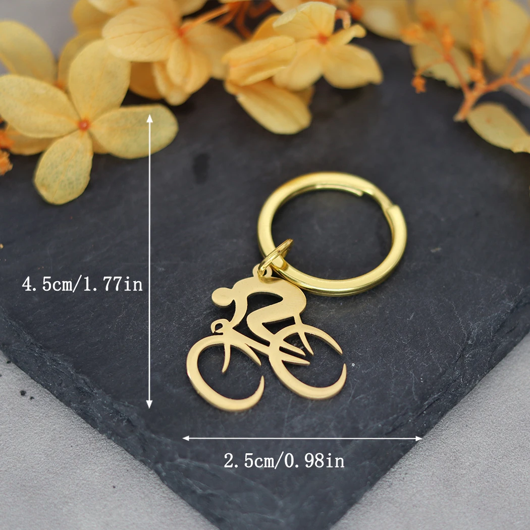 QIMING  Cyclist Bicycle Bike Keychains Women Stainless Steel Jewelry Vintage Key Rings Men Party Gift