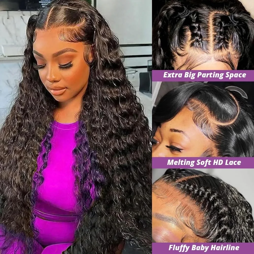 

Deep Wave Lace Front Wigs Human Hair 200 Density 13X6 HD Transparent Pre Plucked Hairline with Baby Hair Natural Color for Women