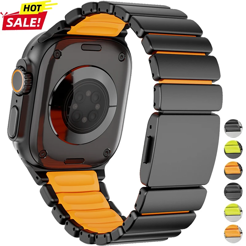 

Stainless Steel Silicone Magnetic Strap for Apple Watch Ultra 3/2 49mm Series11 10 46mm Metal Band for Iwatch 987 45mm 6SE5 44mm