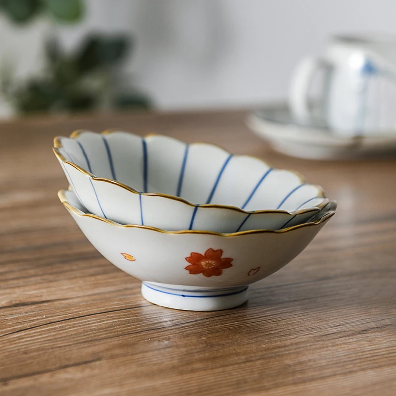 Cuenco de cerámica con estampado Floral Vintage, vajilla redonda para postre con borde ondulado de 5 pulgadas, vajilla de porcelana para ensalada de arroz y cocina para el hogar