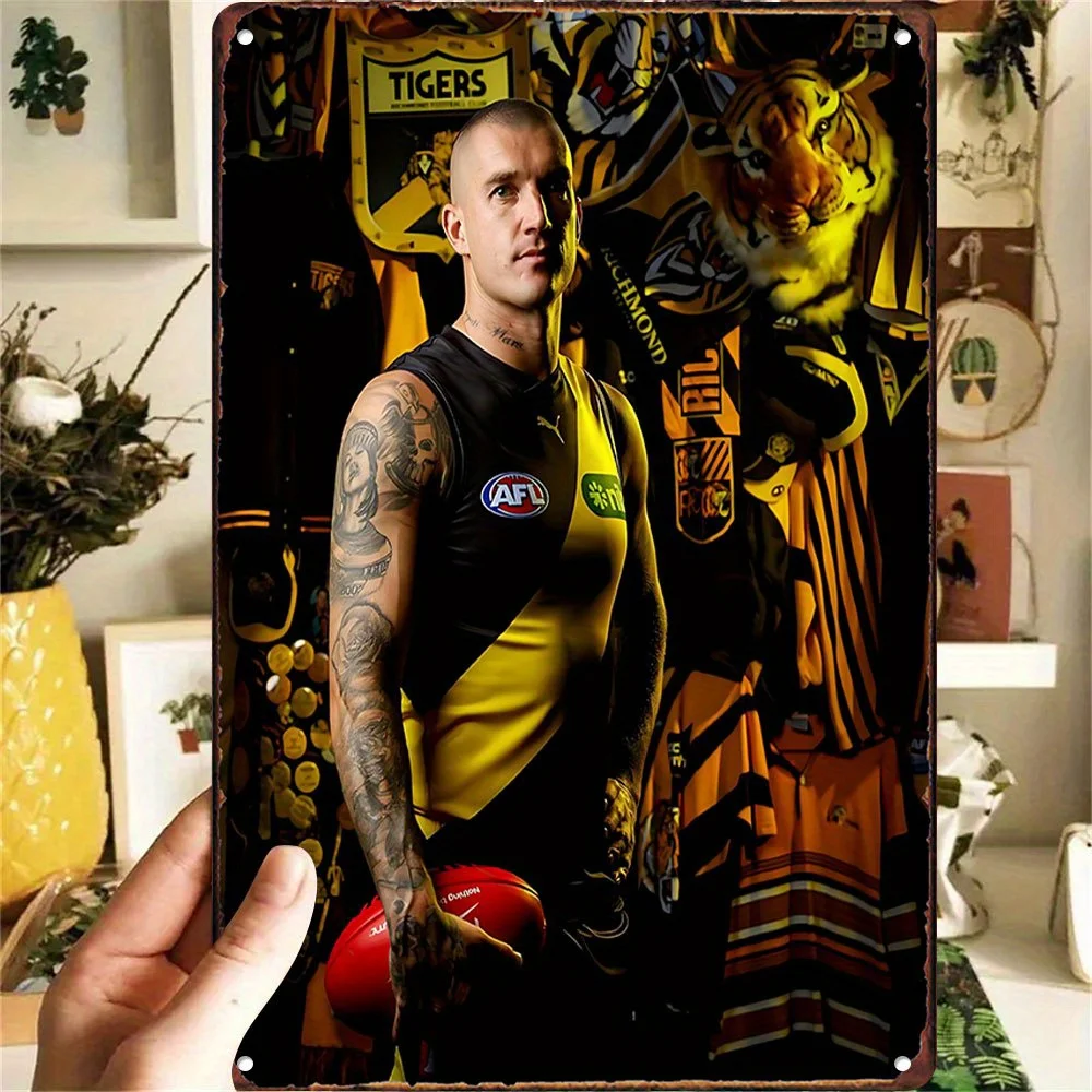 Placa Decorativa de Metal Vintage da Camisa do Richmond Tigers AFL - Mercadoria Oficial do Time, Decoração Esportiva Retrô em Ferro Durável para Homens