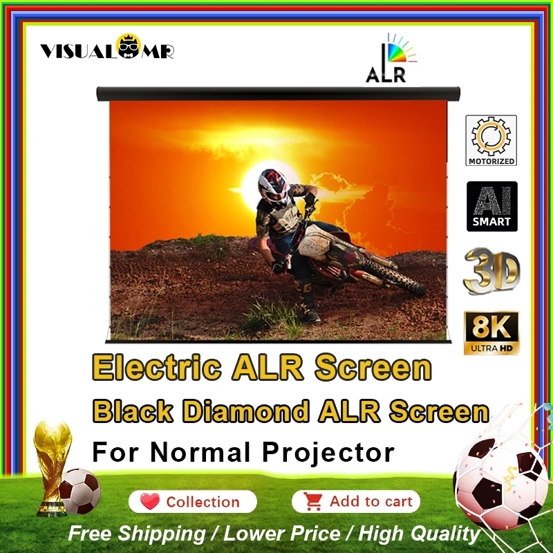 Hot Electric Drop Down Black Diamond ALR Projection Screen Motorized Wall Mount 150inch 16:9 4K Projection for Normal Projector