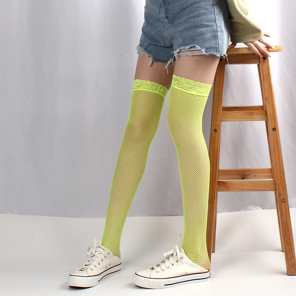 Lace Knee High Socks for Women Erotic Lingerie Small Mesh Thigh High Hosiery Green Yellow Pink Blue Purple White Sexy Stockings