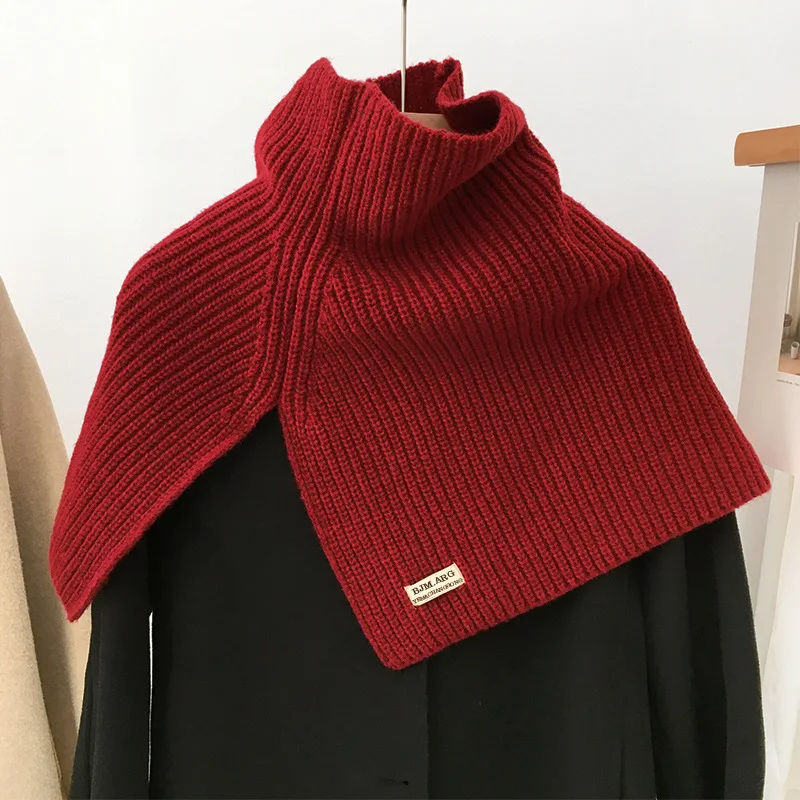 New Split High Collar Scarf For Women Girls Students Autumn Winter Solid Color Knitted Neckerchief Scarves Soft Neck Wrap Shawls