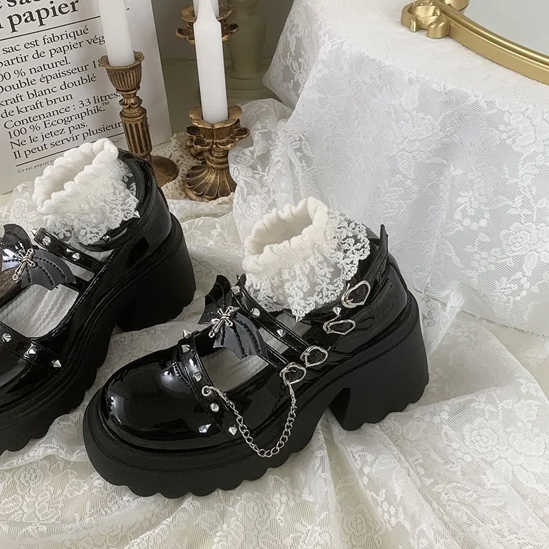 Lolita Jirai Kei Shoes Punk JK High Heels Small Leather  Women's Lolita Faion Single Oes Korean Sle Carnival Dress Up Party