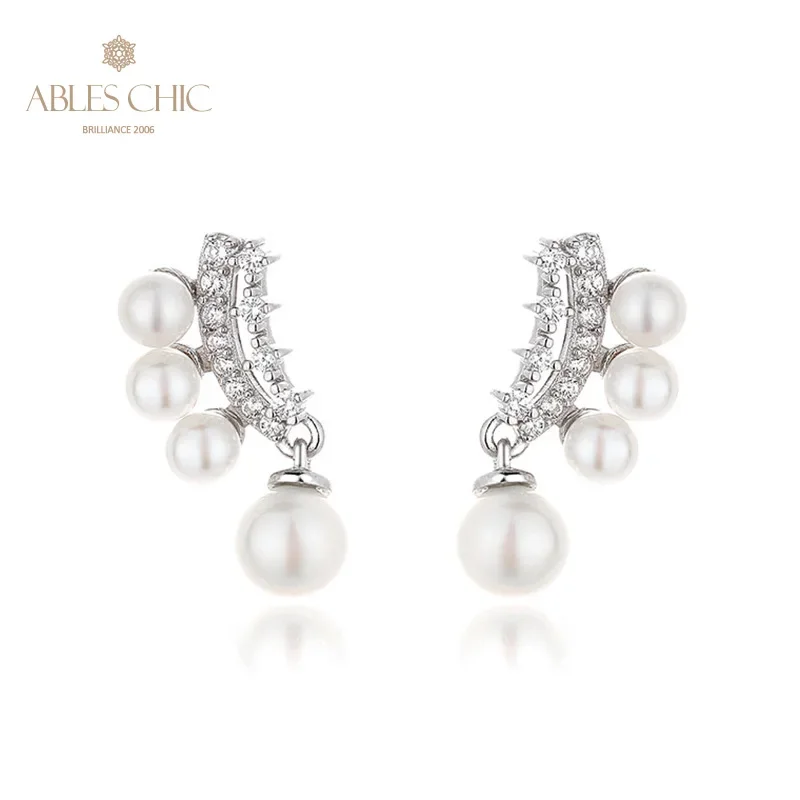 

AC Freshwater Pearls 5-5.5mm and CZ Accent Floral Cluster Studs Solid 925 Silver Drop Earrings PE1037