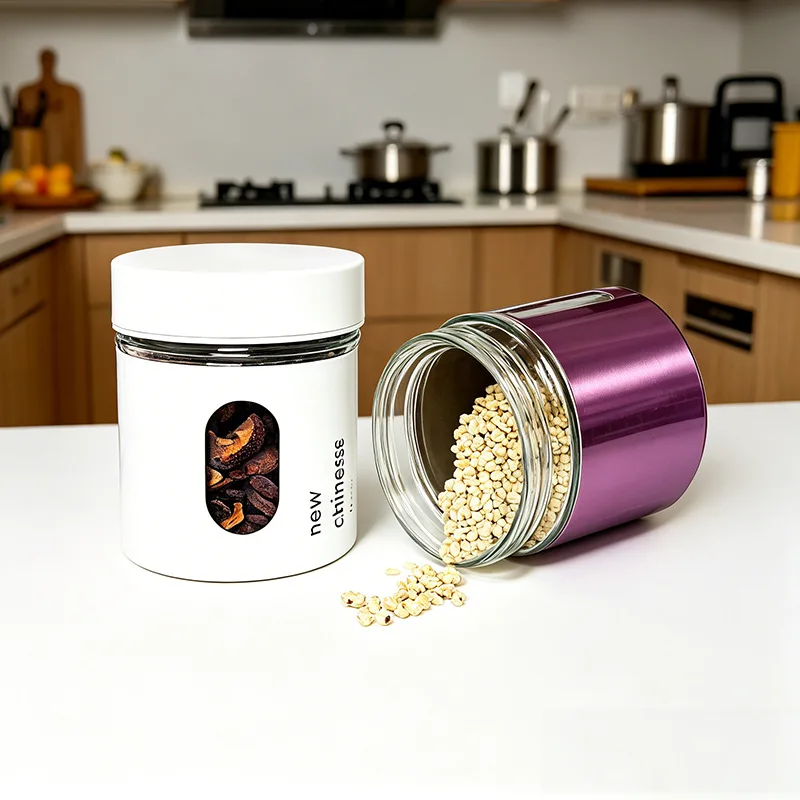 Stainless steel sealed storage tank glass, visible kitchen grain tea storage  food moisture-proof fresh-keeping