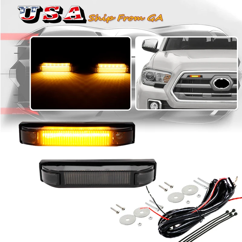 

2PCS For Toyota Tacoma Amber LED Grille Lights Running Lights/ Parking Lights,Marker Lamps w/Wiring & Hardware 2012-2023