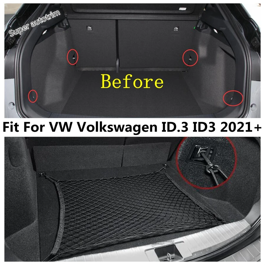 

Rear Trunk Organizer Luggage Net Storage Mesh Network With 4 Hooks For VW Volkswagen ID.3 ID3 2021 - 2024 Accessories Interior