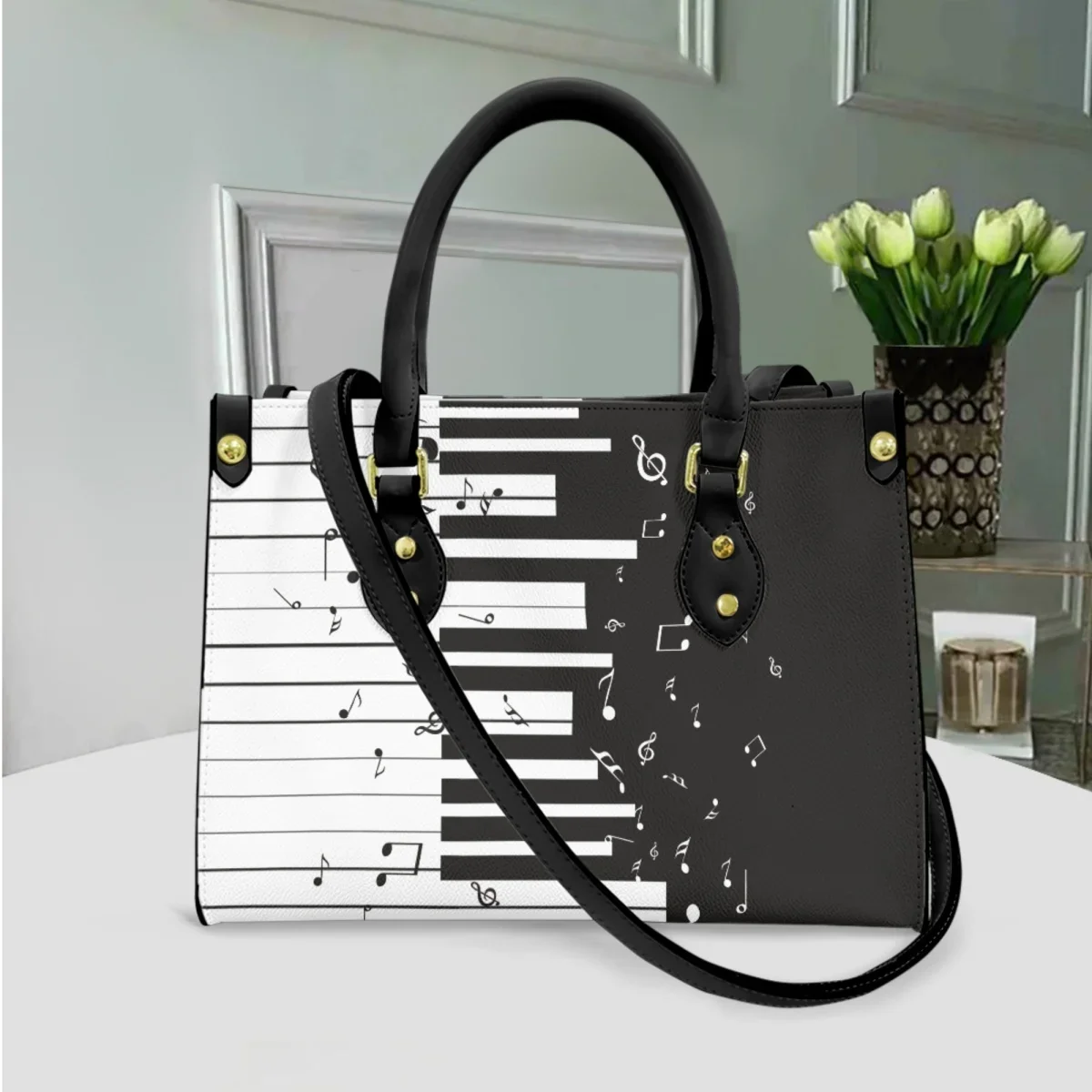 Music Luxury Design Top-Handle Messenger Bags Vintage PU Leather Casual Hand Bags Piano Note Party Outdoor Clutch Carteras Mujer