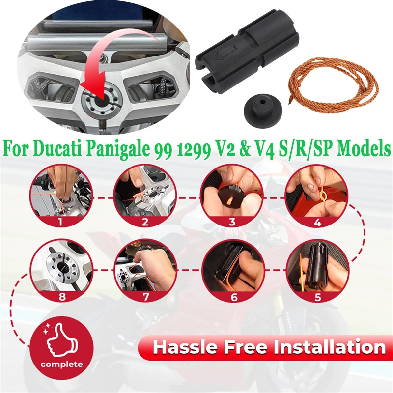 For Ducati Panigale 899, 959, 1199, 1299, V2 & V4 (Including S/R/SP Models) Quad Lock & Rokform Stem Mount Adaptor W/ Rope
