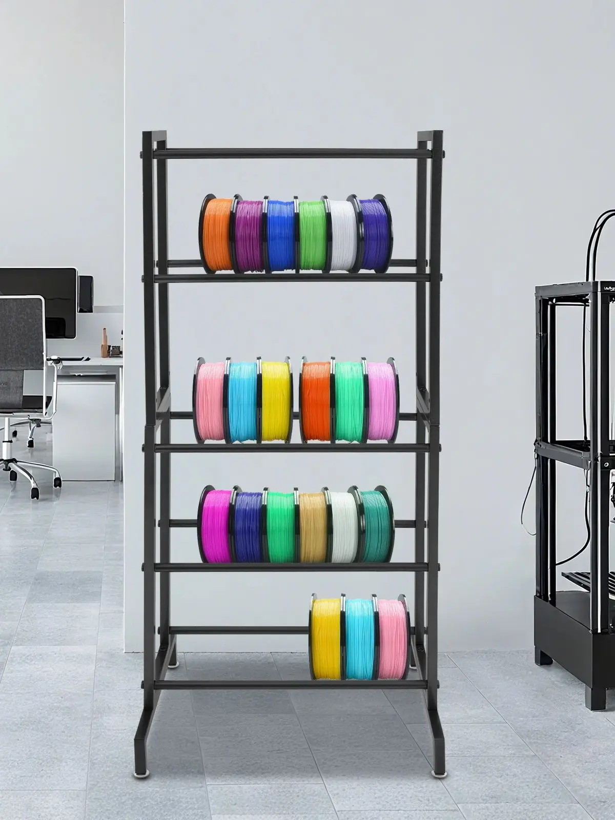 5-Tier Filament Spool Organiseren Rack Zwart/Wit Staal 22.8*14.2*46.5in Filament Opslag Houder voor 3D Printer Filament Spoelen - afbeelding 2
