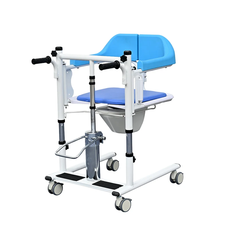 Coolfull Hydraulic Patient Transfer Lift Chair with Commode Shower for Elderly Blue Hydraulic Transfer Chair with Back Holder