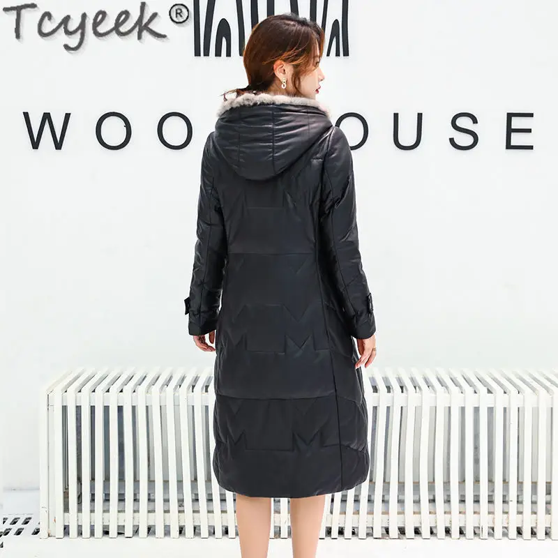 Tcyeek ของแท้หนังแจ็คเก็ตผู้หญิง 90% เป็ดสีขาวลงเสื้อแจ็คเก็ตกลางยาว Sheepskin สําหรับผู้หญิง Mink FUR COLLAR ฤดูหนาวเสื้อผ้า