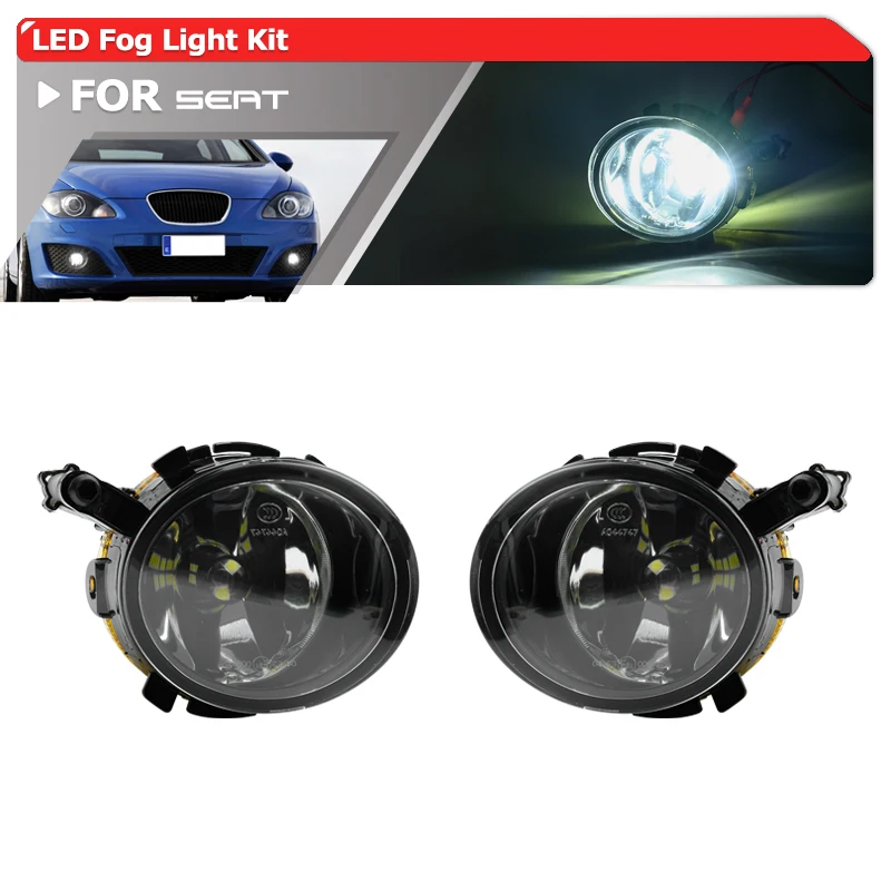 

Передний бампер для Seat Leon II Ibiza IV Altea XL Toledo, Белый светодиодный противотуманный комплект для вождения 6J0941701/02A/B, аксессуары для автомобильных противотуманных фар