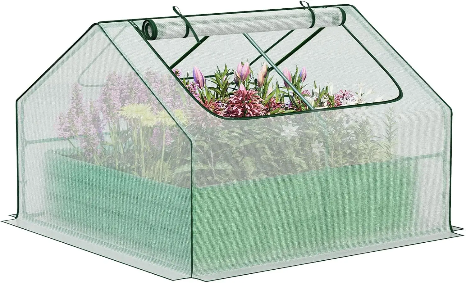 

Оцинкованная приподнятая грядка 4x4x1 фута с мини-теплицей, 2 раздвижными дверями на молнии для овощей, цветов, трав