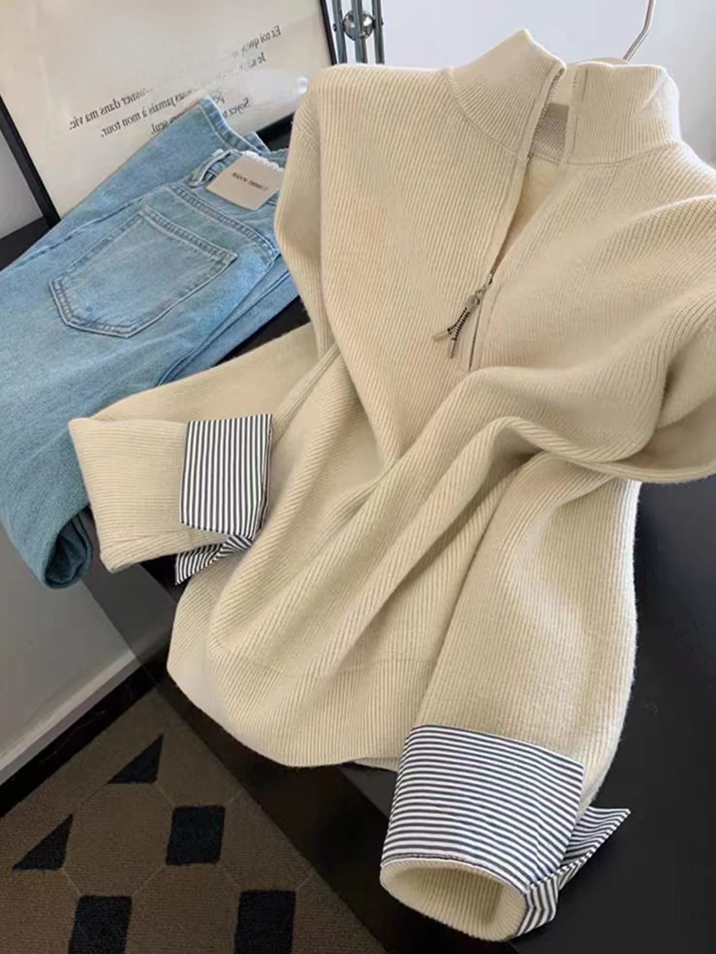 الشتاء اللون بلو طويل Sve محبوك سترة الكورية Sle طبقة قاعدة بسيطة أعلى تخفيف تنوعا الأساسية irt قصيدة الفن لين