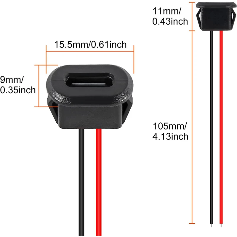 12PCS//10pcs 8PCS Type-C Female Chassis 2 Pin Type-C Female Socket Connector Female Charging Port with Card Buckle