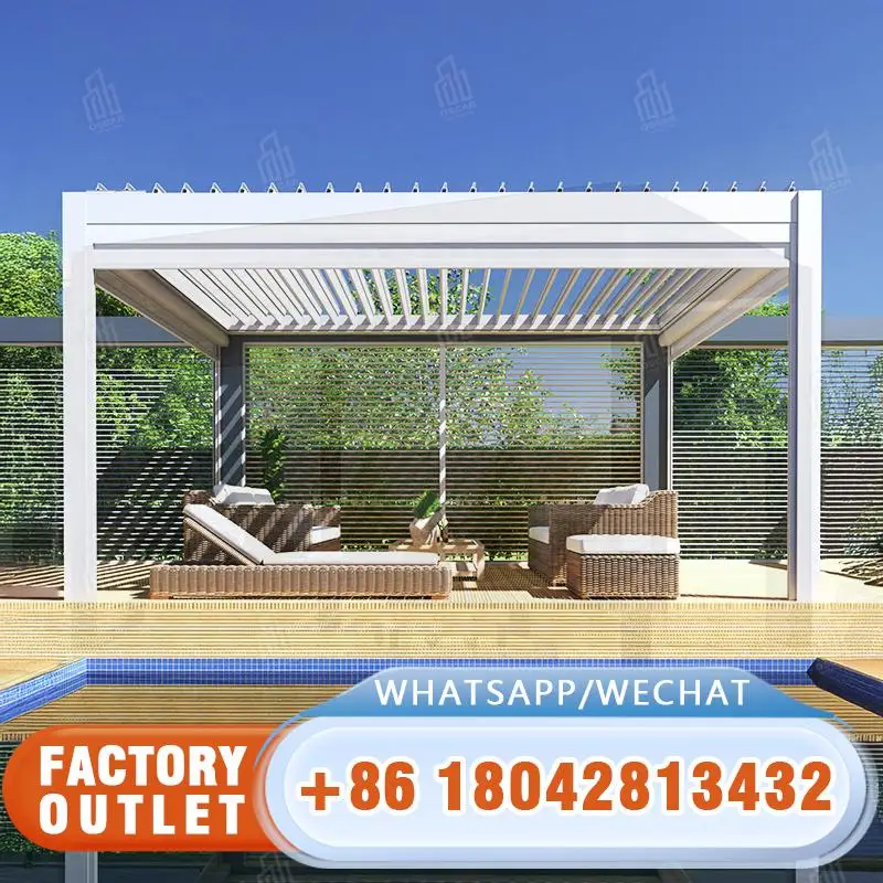 

Customizable Metal Patio Kit with Automatic Motorized Sun Shade Awning Solar Electric Function for Backyard in US UK Outdoor Ga