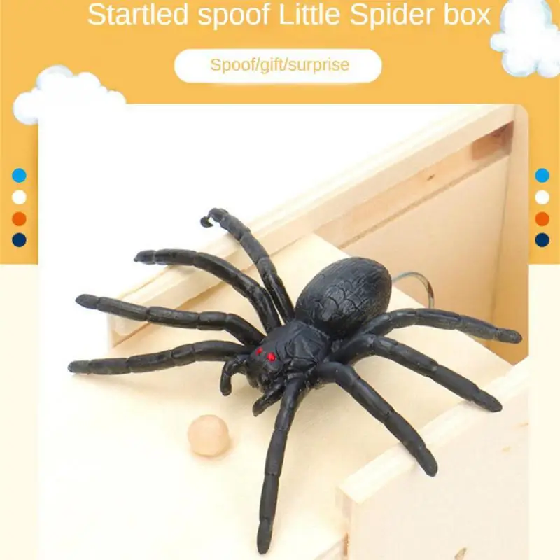 Trick Spider Funny Scare Box Wooden Hid-den Box Quality Prank Wooden Scare Box Fun Game Prank Trick Friend Office Toys