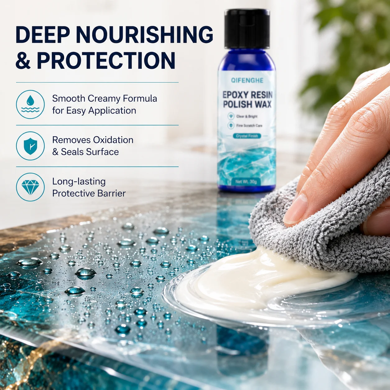 Epoxy Resin Polishing Wax 30g Scratch Repair Oxidation Remover Surface Restorer High Gloss Hand Polish with Crystal Care Cloth