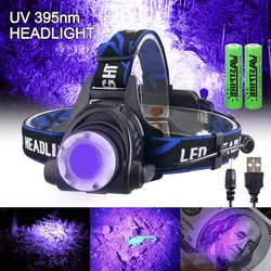 2000LM Green/Red/UV 395nm Headlamp Waterproof Zoomable Ultraviolet Headlight USB Rechargeable Head Lamp 3 Modes Hunting Torch