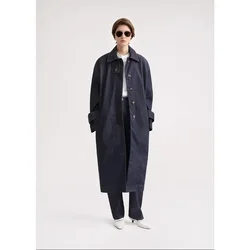 TT@ LUXURY Outerwear Women's 2024 New Primary Color Cotton Denim Loose Mid Length Lapel Trench Coat Autumn and Winter