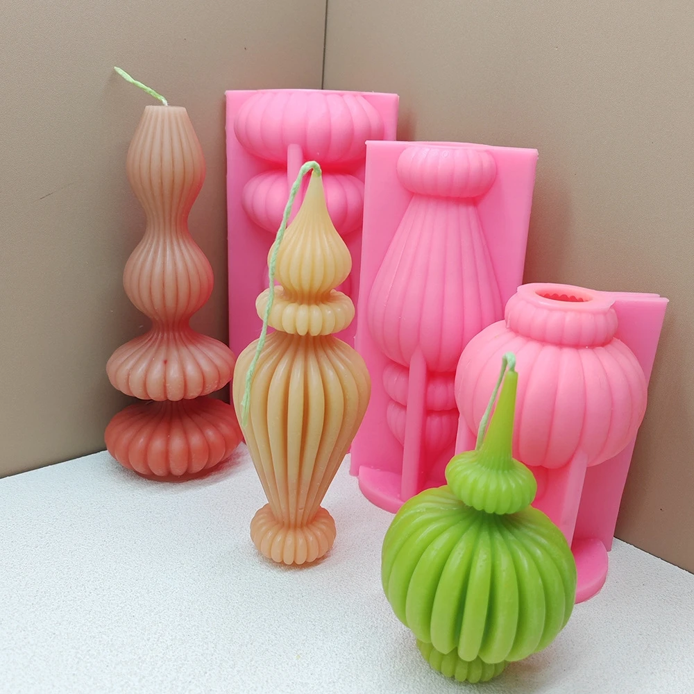 DIY Lace vase shape candle silicone mold Roman Cylindrical Mould Irregular Pillar Candle Mold Geometric Striped Soy Wax Mold