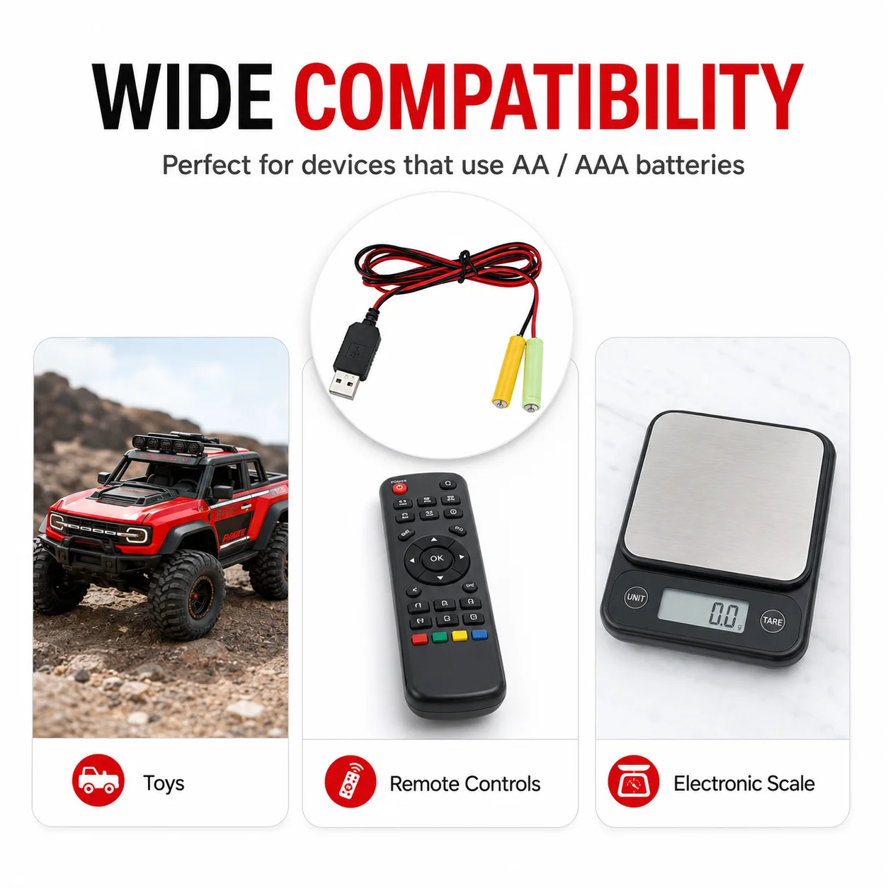 USB 5V to 3V Dummy Battery Power Cable AA AAA Battery Eliminator Adapter Replacement Power Supply Cord 1M 2M view 5