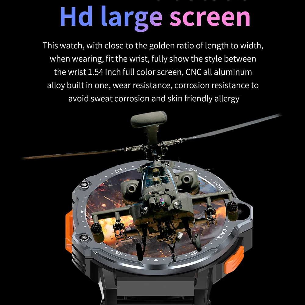 ساعة ذكية جديدة للرجال بسعة 4 جيجابايت وذاكرة داخلية 64 جيجابايت وبطارية 800 مللي أمبير في الساعة مزودة بكاميرا مزدوجة للاتصال بالفيديو ونظام تحديد المواقع وواي فاي وبطاقة SIM للياقة البدنية والرياضة 2023 ساعة ذكية