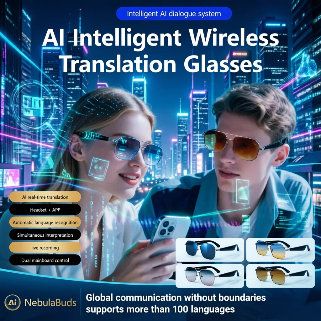 

Intelligent Translation Smart Glasses Wireless Call Headset 2 In 1 AI Sunglasses Music Playing Voice Assistant