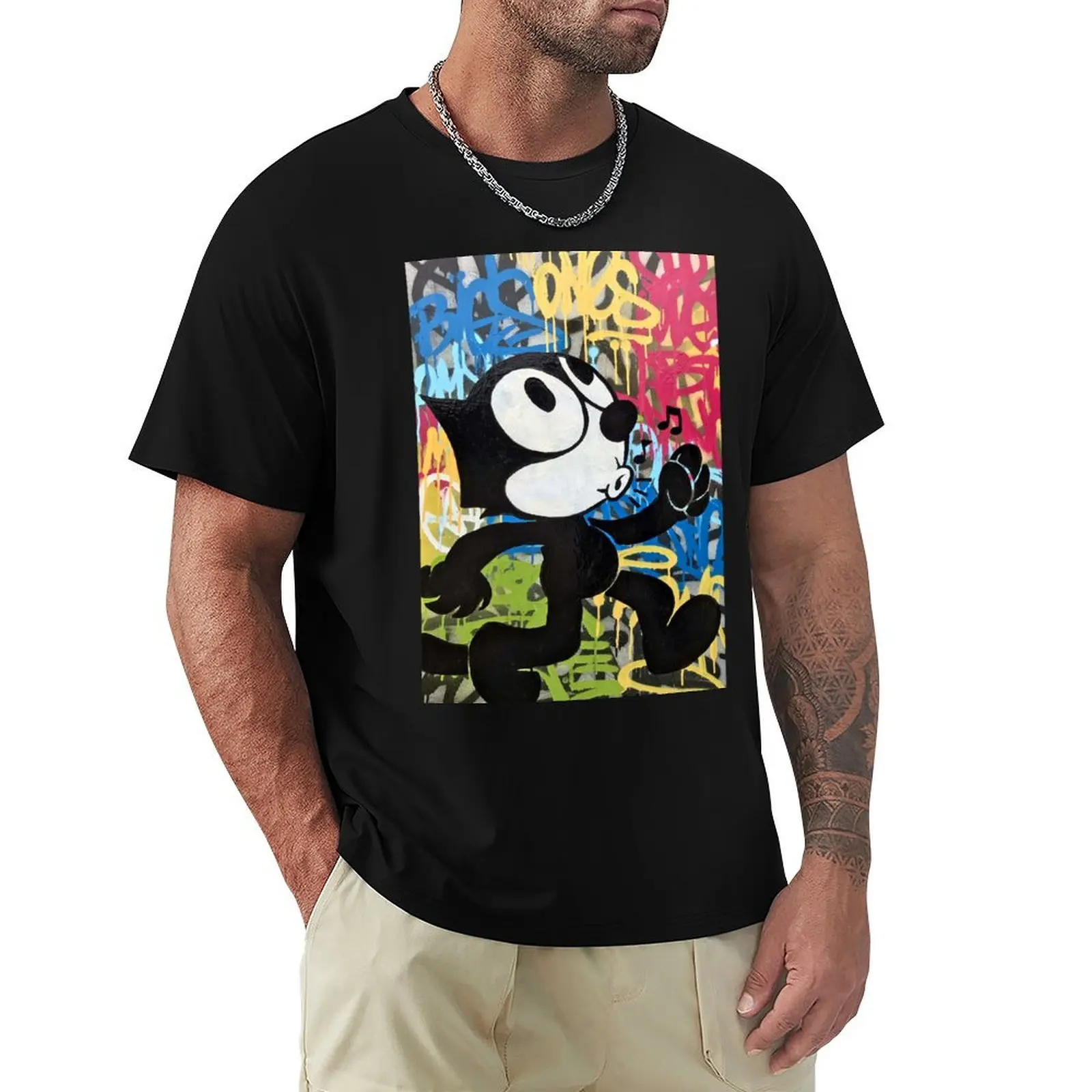 Felix The Urban Graffiti Street Art Cat T-Shirt Stylish Print Short Sleeve Tee