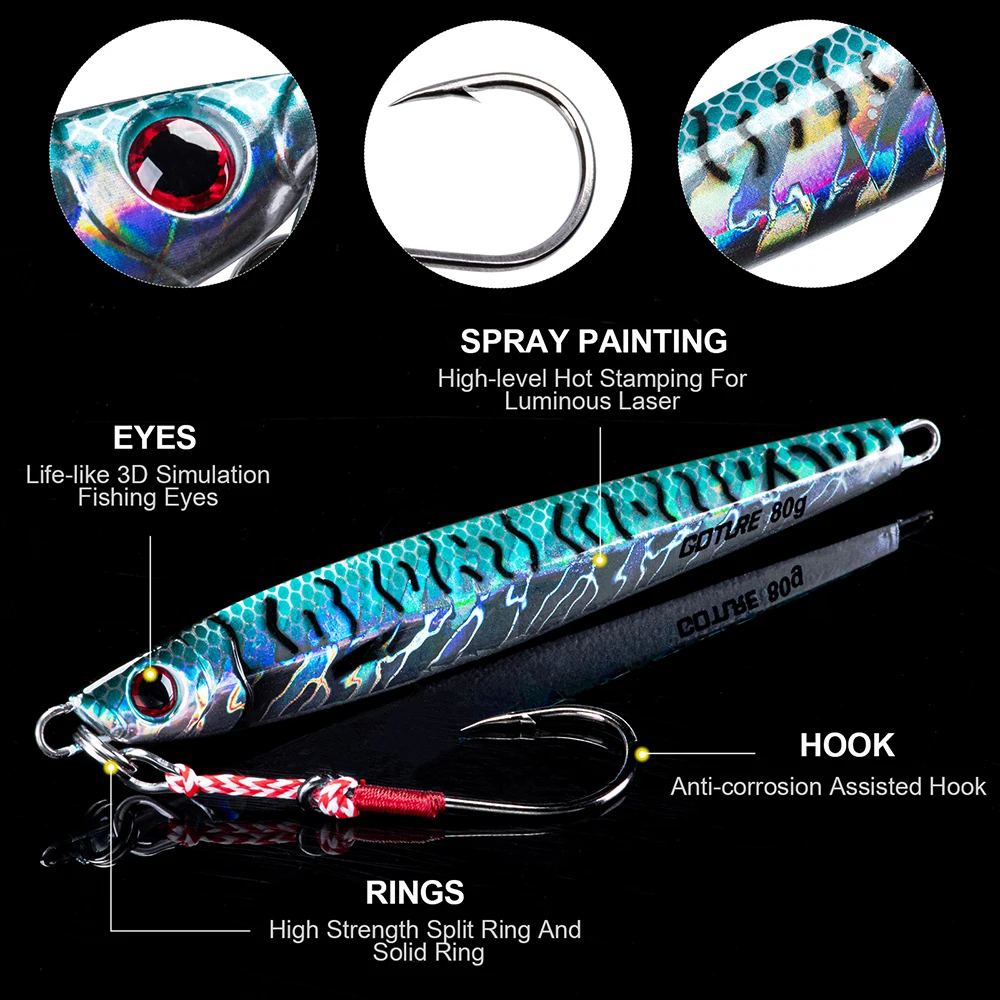 Goture Fihsing Lure Fast Jig 60g 80g 100g 150g 12/13/14/16cm Jigbait Seafishing throw Jig Luminous Metal Artificial Bait