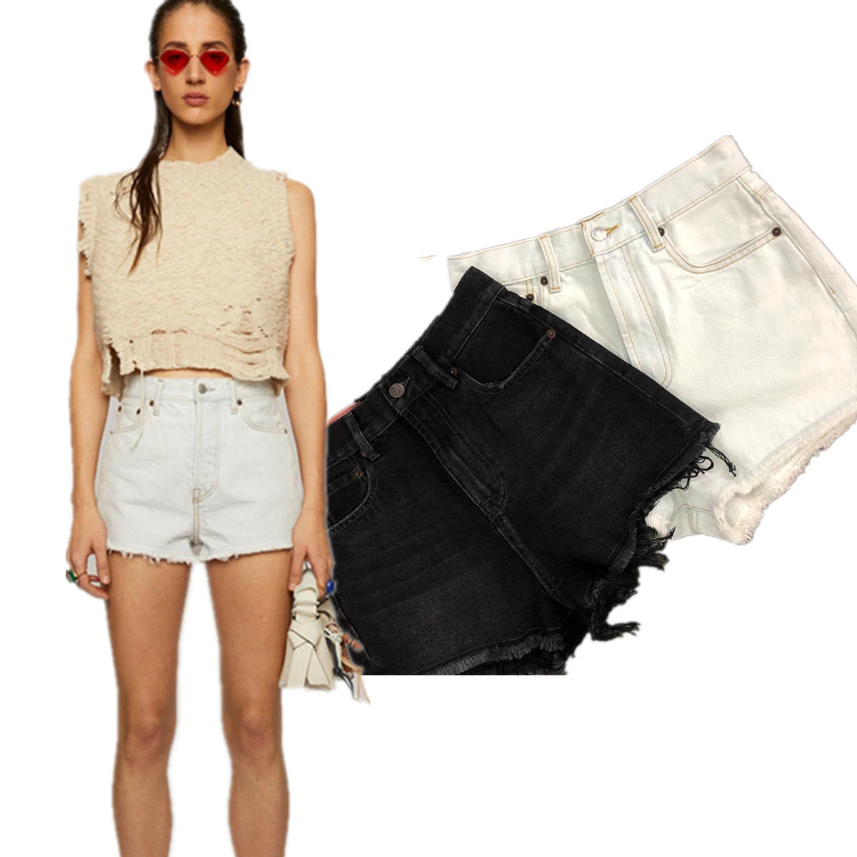 

Jenny&Dave Summer Shorts Women American Retro Washed Distressed Denim Shorts Women Harem Bemuda High Waist Shorts