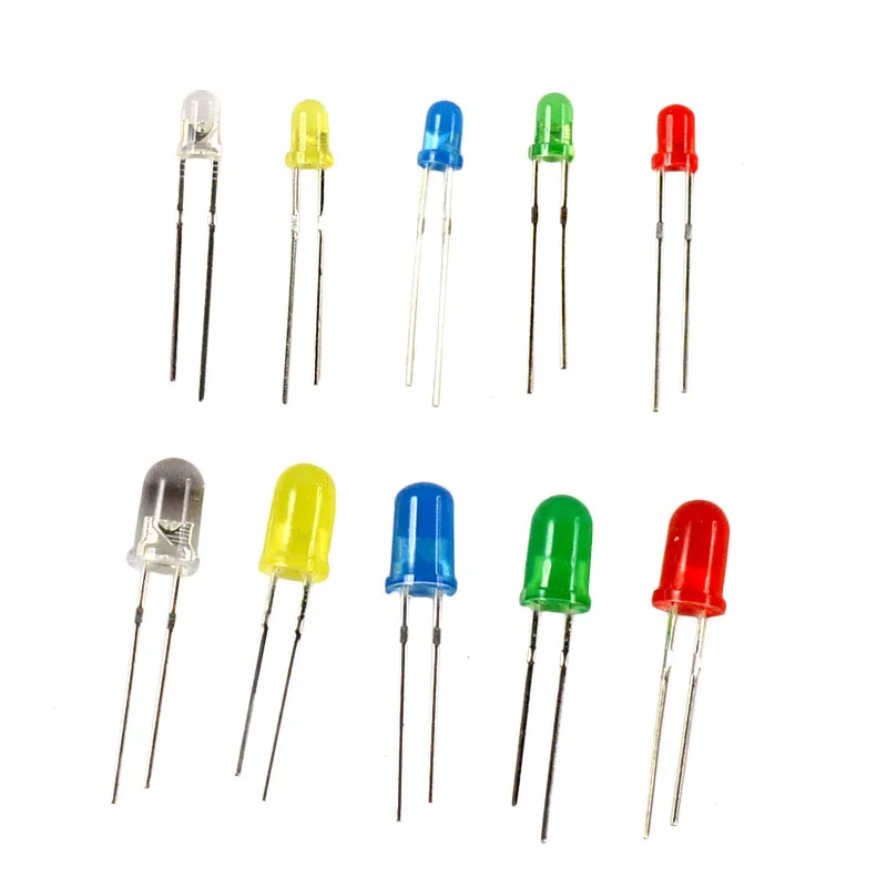 5 Colors Round LED Light Emitting Diodes Assorted Kit 200Pcs 3V 20mA 3mm 5mm