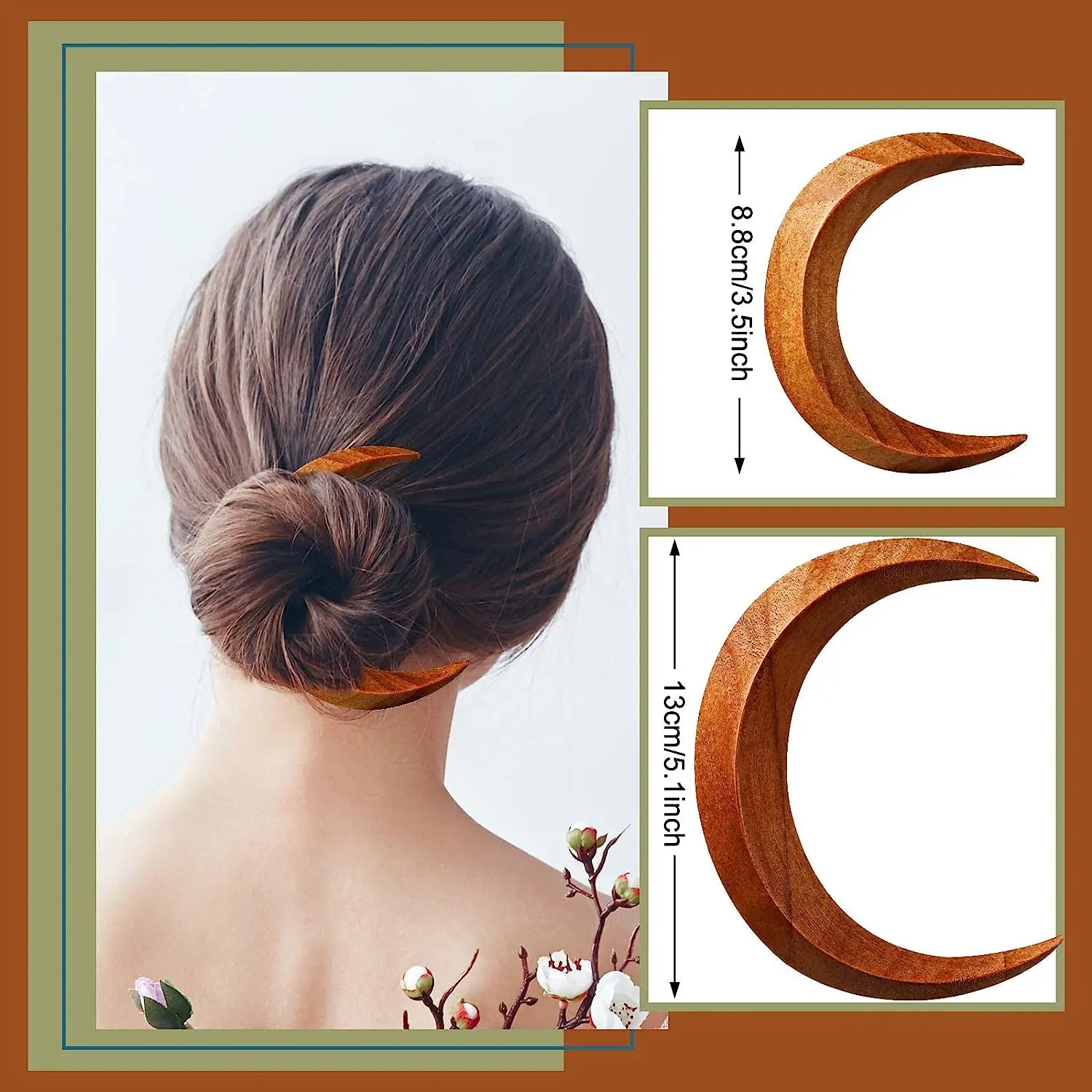 Hand Carved Wooden Moon Hair Sticks Solid Wood Crescent Hair Forks for Women Long Hairpin Comb Styling Fashion Hair Accessories