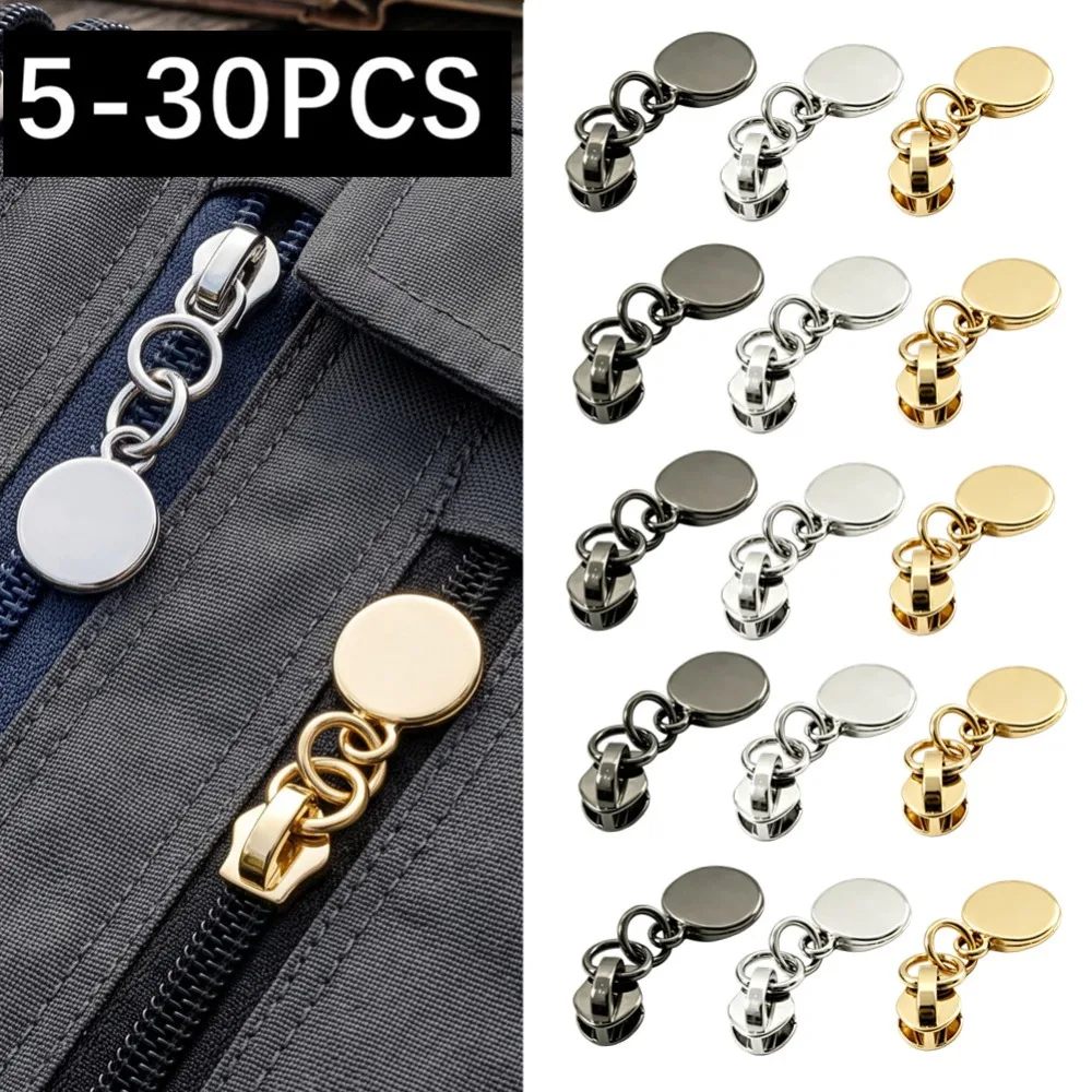 5/30Pcs 3# Zipper Sliders for Nylon Zippers Clothes Jacket Zip Puller Backpack Zips Head Repair Kit Sewing Gold Silver Black