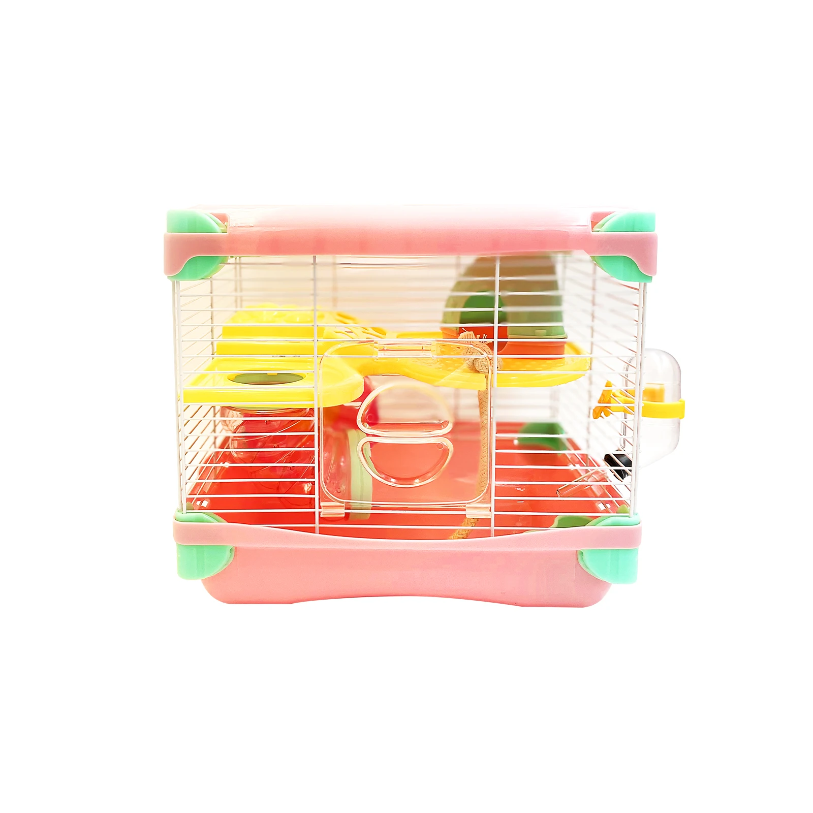 Hamster Cage 2 Layers with Tunnels, Exercise Wheel and Hideout, Travel Small Animal Cage with Portable Carry Handle, Hamsters Ca