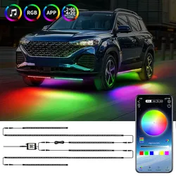 6PCS Flowing Color RGB LED Strip Under Car Neon Light 60*150 90*180 BT App Control Car Products