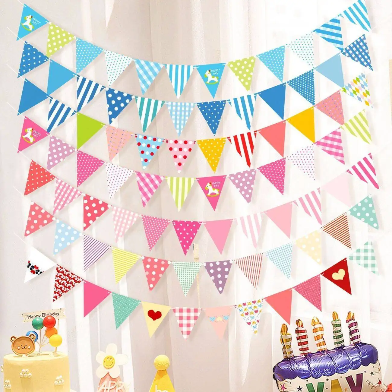 Birthday Baby's First Birthday Banner, Festive Party Wall Decorations, Small Colorful Triangular String Flags, Scene Decoration
