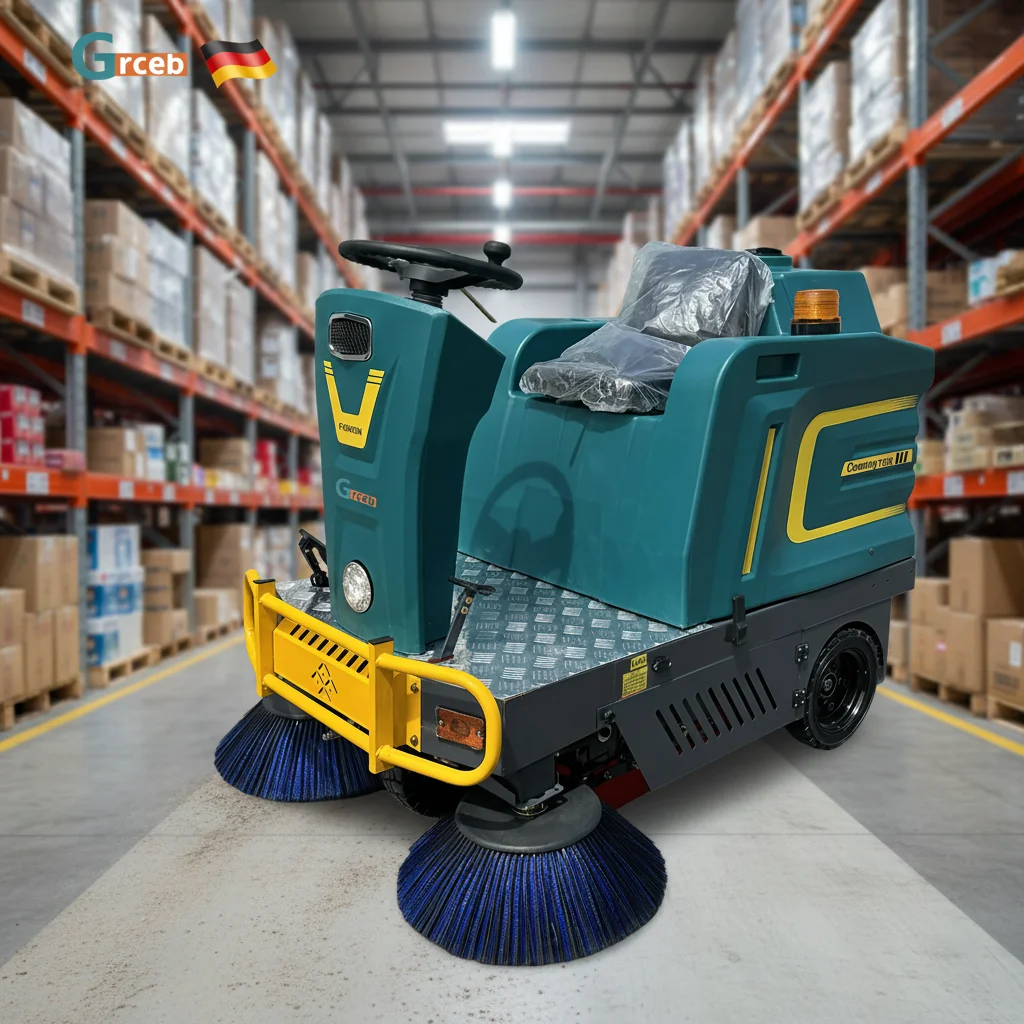Excellent 1300 Automatic Vacuum Floor Sweeper Truck Industrial Ride-on Electric Motor Restaurant Use New Condition Made Plastic