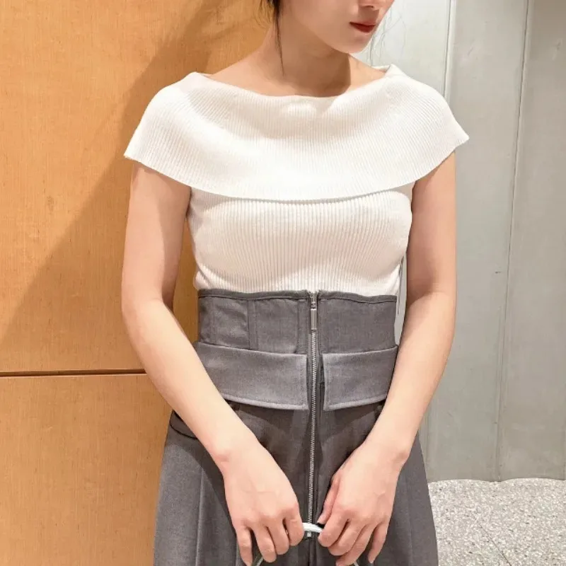 Cuffs Slash Neck Elegant Jumpers Solid Slim Fit Casual All-match Women Summer Sweaters 2024 New Japan Style Sweet Pullovers